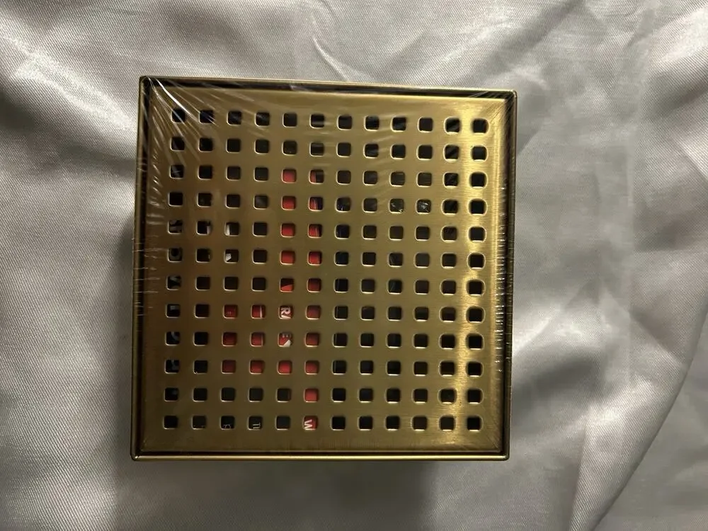 6 in. x 6 in. Brushed Gold Square Shower Drain with Square Pattern Drain Cover